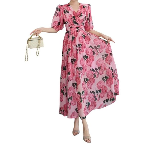 midi length black cocktail dress Midi Formal Evening Dress with Half Sleeves and Pleated V-Neck